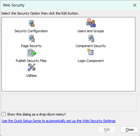Security Framework Dialog